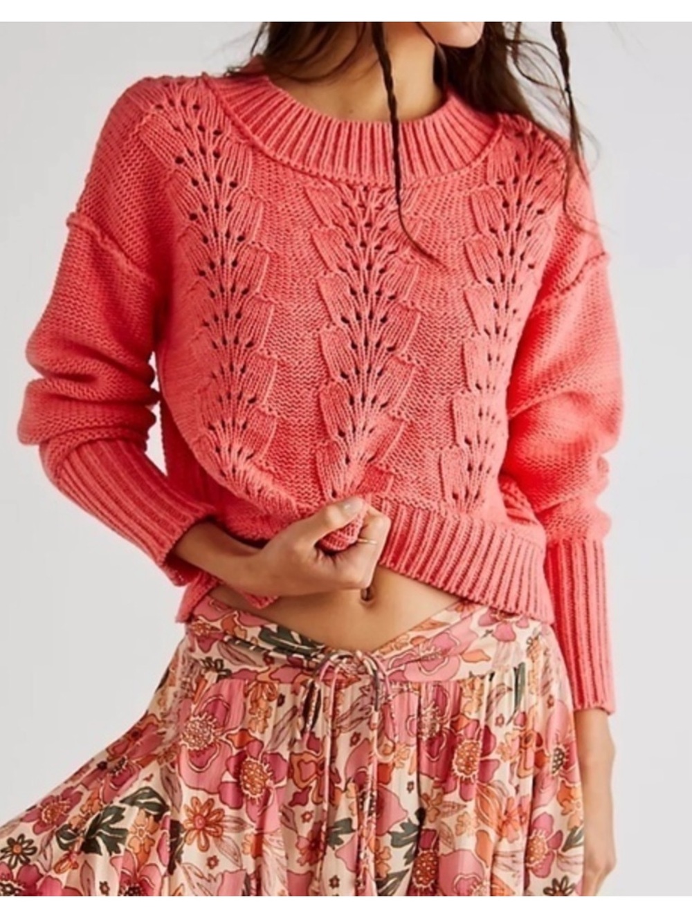 Free People Bell Song Pullover Sweater Coral